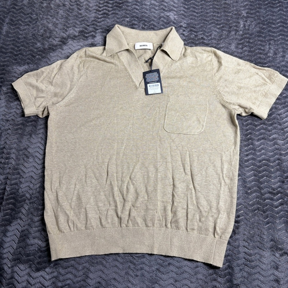 Buck Mason Farro Italian Slub Linen Full Placket Polo Tan M BM16142.717FROM